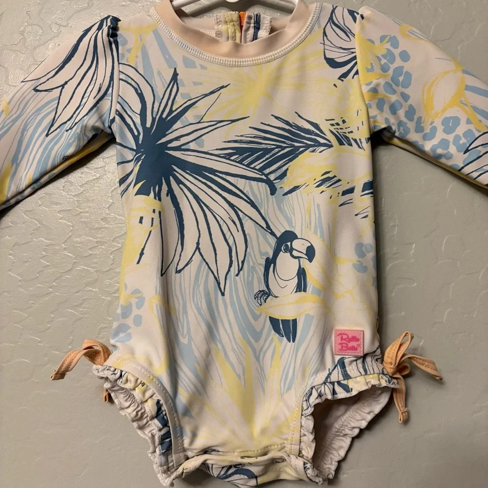 Ruffle Butts birds of paradise one piece rashguard swimsuit 6-12 months
